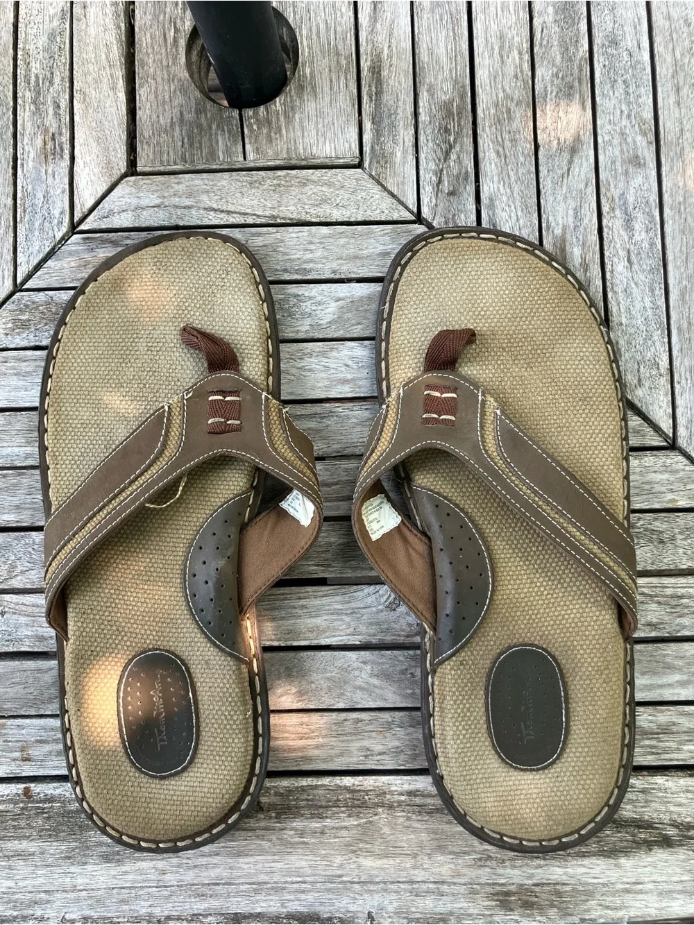 Thom McAn Men's Brown Canvas and Leather Flip Flops